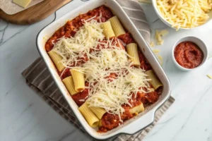 Layering baked ziti step-by-step