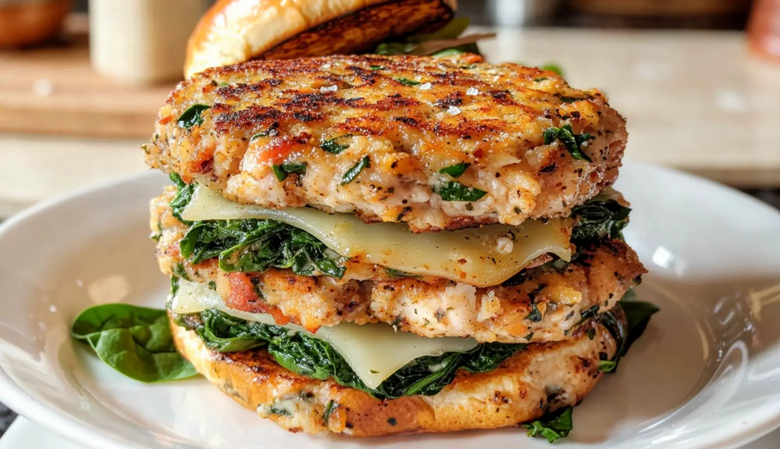 White Cheddar and Spinach Chicken Burgers